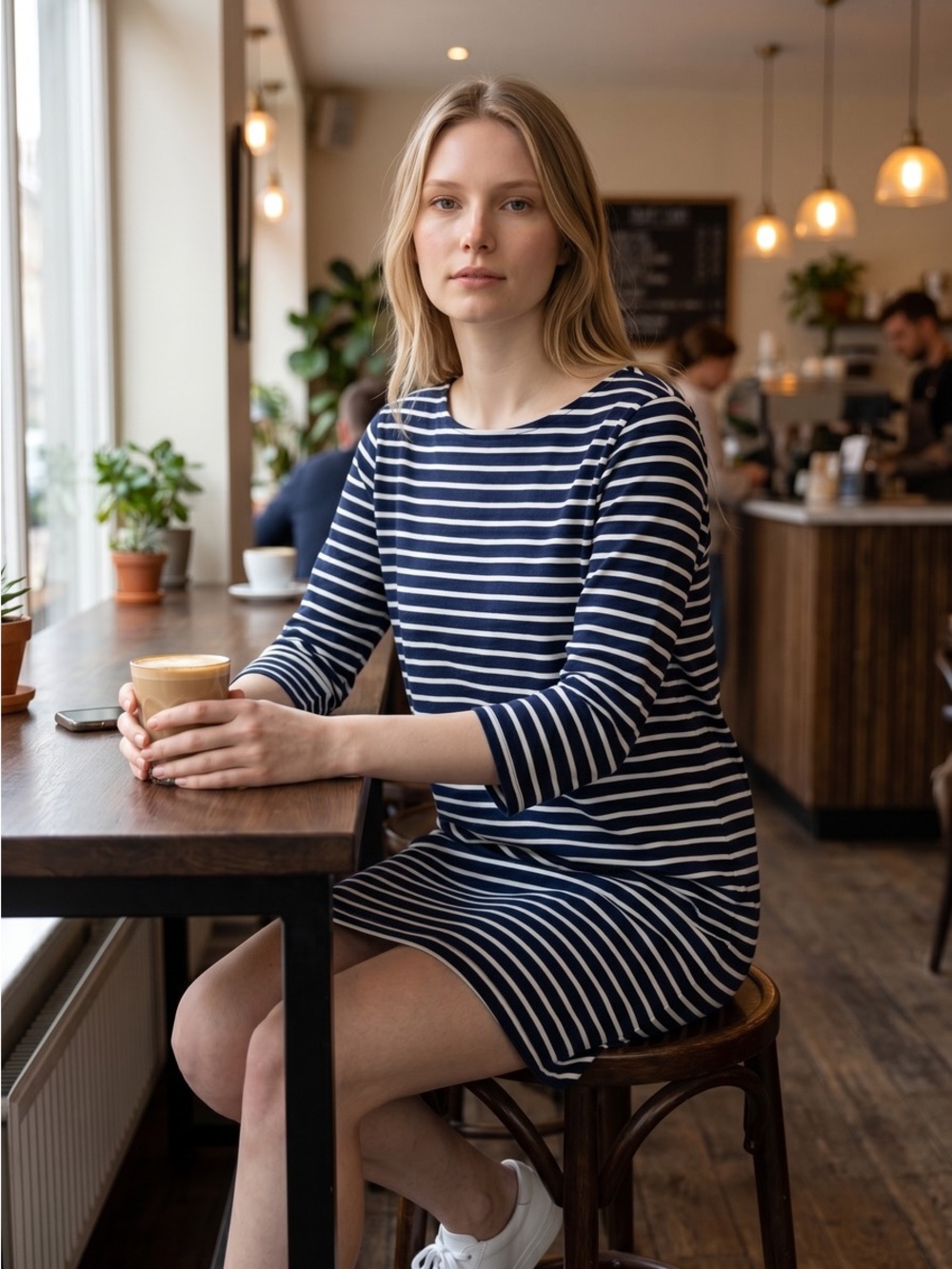 J.Crew Breton Stripe Boatneck Knit Shift Dress Navy White Medium
